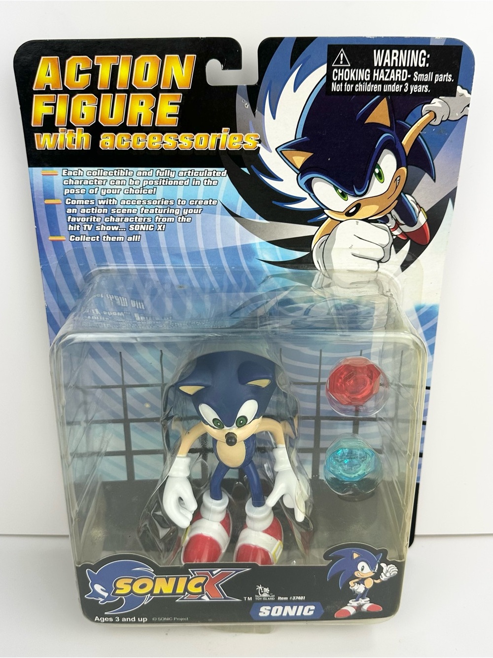 Vintage Sonic X Sonic Action Figure with Chaos Emeralds – Original Packaging